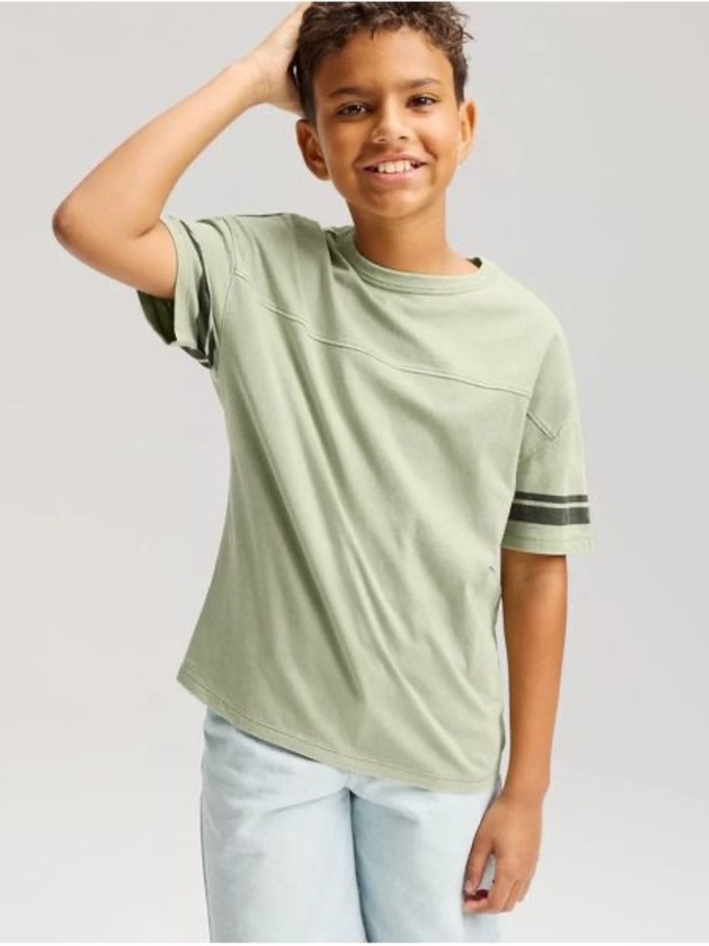 Cat & Jack Sage Green Short Sleeve Tee with Dark Stripe